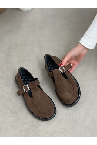 Erva'nın Butiği Kahve Süet Olivia Toka Detaylı Kadın Loafer-6001