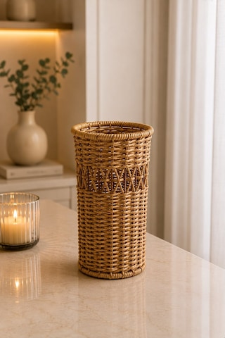 Qerhome Rattan Hasır Dekoratif Vazo - Dekoratif Obje Mln-11433 Ahsap