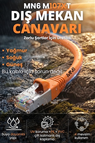 Mn6 M107xt 60 Metre Ethernet Kablosu/cat6 23awg Utp 0.57mm/çıft Kat Korumalı/iç Dış Mekan Uyumlu 60 M