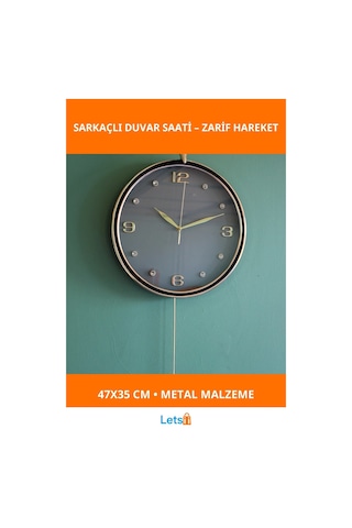 Geyikli Sarkaçlı Metal Duvar Saati 47x35 Cm Çok Renkli