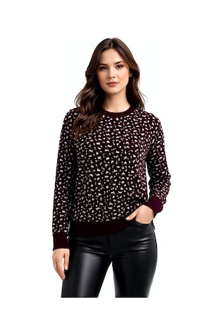 Gürkan Kadın Leopar Desen Triko Kazak Bgl-st05287 Bordo