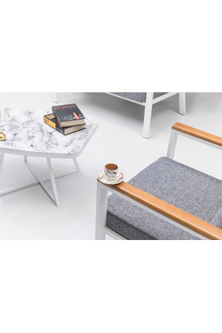 Mymassa Favori Bahçe Takımı - Metal Çay Seti Koltuk Takımı - Beyaz