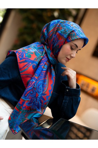 Silk Home Twill İpek Eşarp 11512-08 Saks Mavisi Art Desen Saks mavi
