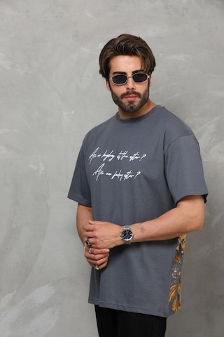 Novalisse Erkek Kısa Kol Yazlık Tişört Bisiklet Yaka Baskılı Oversize T-shirt - Füme Çoklu Renk