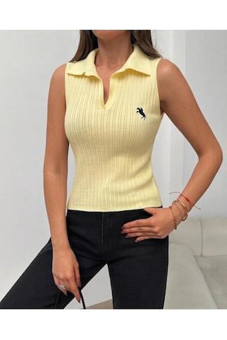 Luxetıque Açık Polo Yaka Triko Sarı