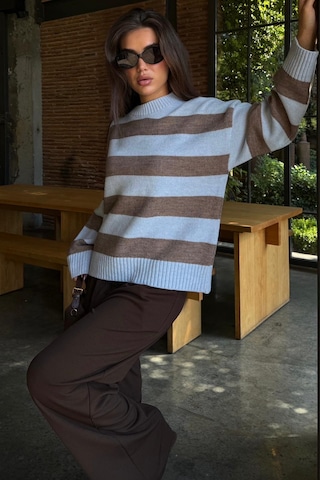 Camel Bisiklet Yaka Çizgili Oversize Triko Kazak Mg1972 CAMEL