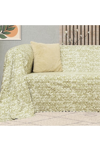 Softmicro İskandinav Desenli Boho 180x220 Cm Koltuk Örtüsü Şalı, Kanepe Örtüsü, Tv Battaniyesi Yeşil 001