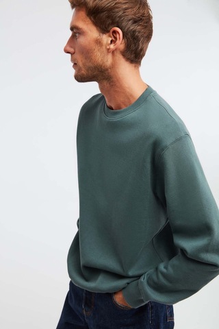Grimelange Travıs Erkek Organik Kumaşlı Yumuşacık Regular Fit Yuvarlak Yakalı Koyu Yeşil Sweatshirt