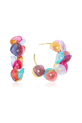 Kadınlar İçin Çiçek Kumaş Küpeler, Renkli Taze Daire Uzun Püskül Çok Renkli