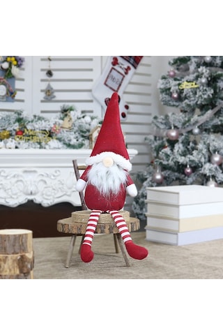 Youmex Noel Dekorasyonu: Kafa Yok Uzun Bacaklı Santa Bebek Figürü, Pencere Süsü Ve Masaüstü Dekoru - Kırmızı Bölmeli Tasarım