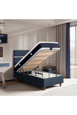 Tek Kişilik Stil Lacivert Baza Başlık Seti 2'si Bir Arada Konuma Özel Teslimat 90 x 190 CM