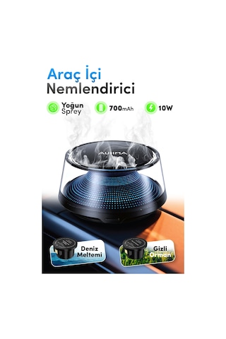 Auhma Af-12 Araç İçi Nemlendirici & Koku Makinesi Nano Mist Sessiz Çalışma Aromaterapi Difüz