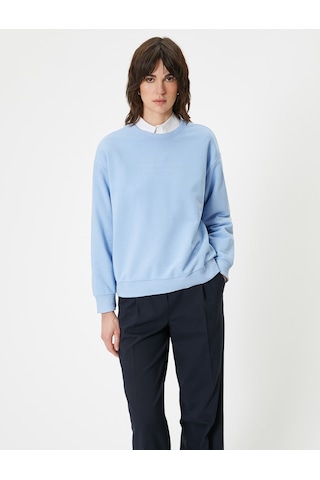 Koton Oversize Sweatshirt Bisiklet Yaka Baskı Detaylı Mavi 4sak10268ek Mavi