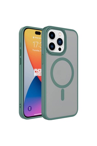 Apple Uyumlu iPhone 15 Pro Max Kılıf Mat Arka Yüzey Wireless Şarj Özellikli Zore Flet M-safe Kapak Yeşil