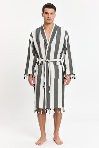 Erkek Striped Peştemal Bornoz %100 Pamuk Plaj Bornoz Siyah