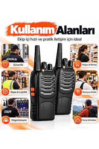 16 Kanallı El Telsizi 2 Li Set 1500 Mah Şarjlı Batarya Uhf 400 470 Mhz Led El Fenerli