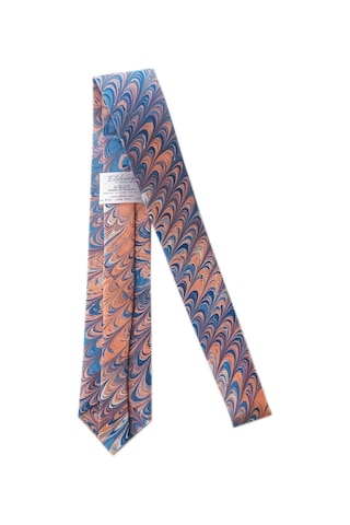 Elifebru Exclusive Handicrafts Ebru Sanatı El Yapımı Turuncu Mavi İpek Kravat Ikr 148 Çok Renkli