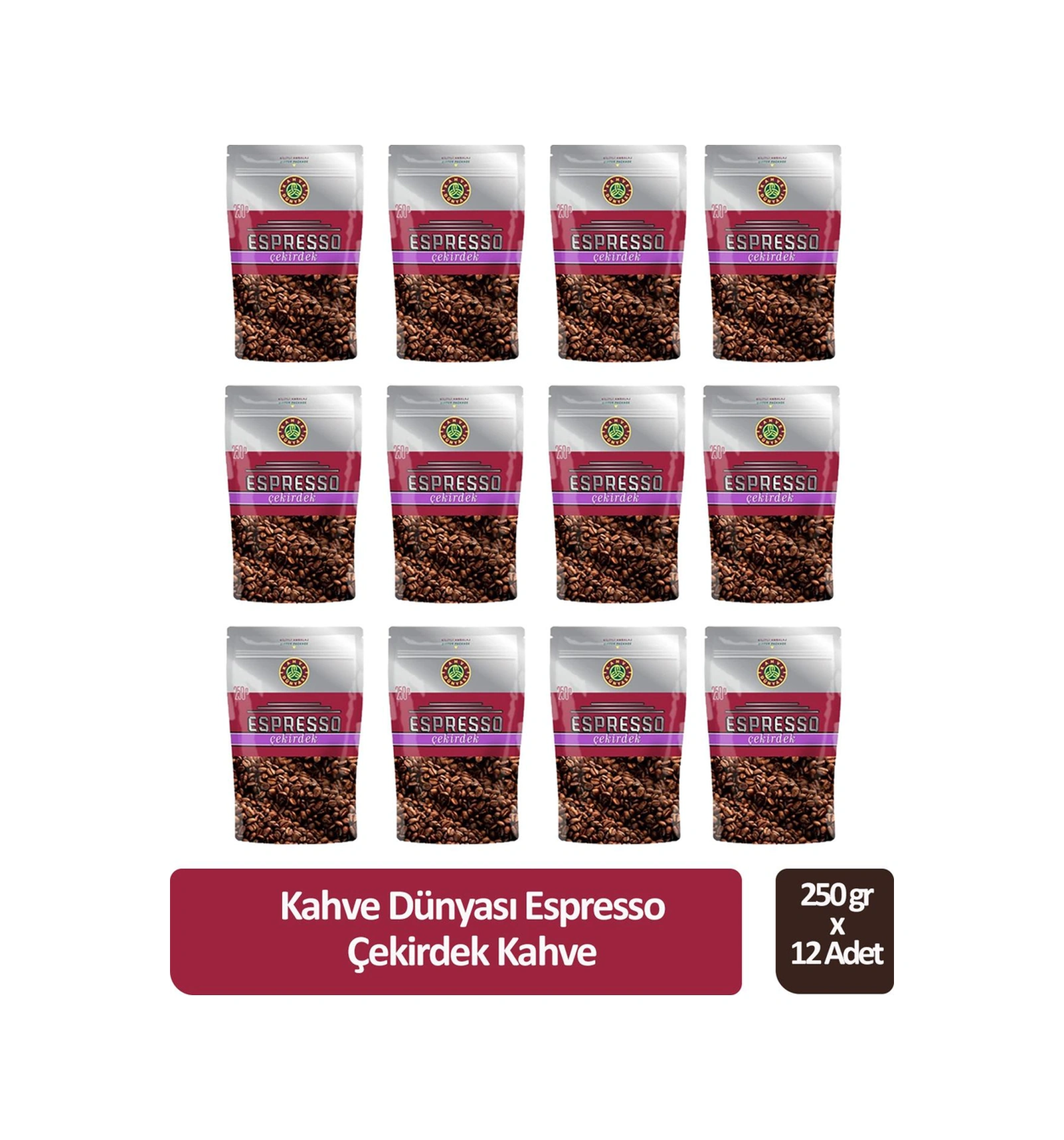 Kahve Dünyası Espresso Çekirdek Kahve 250 Gr X 12 Adet Çekirdek