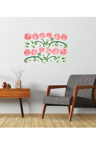 Duvar Süsü Sticker 2 Adet Pembe Güllü Şeffaf Filmli Pvc 70x50x0