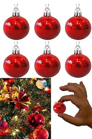 Kırmızı 6lı Yılbaşı Top Süs 4cm Çam Ağacı Süsleri Noel Dekorasyon