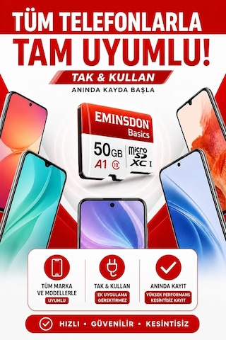 50gb Hafıza Kartı Ev Araç Güvenlik Kamerası Uyumlu Telefon Tablet Micro Sd Class10