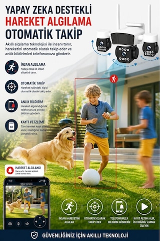 Rx95w Wifi 3 Kameralı Güvenlik Kamerası 15mp Ultra Hd Ptz Hareketli Sesli Gece Görüşlü Akıllı Kamera