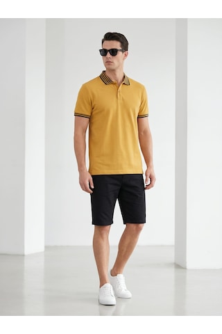 Giyim Dünyası Erkek Yaka Çizgili Polo Yaka Kısa Kol Tshirt Hardal
