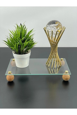 Ahşap Top Ayaklı Dikdörtgen Şeffaf Pleksi Sunumluk Servis Düzenle