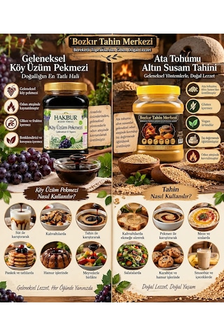 Bozkır Tahin Merkezi Yerli Ata Tohumu Altın Susam Tahini net 935 G + Köy Üzüm Pekmezi 950 G