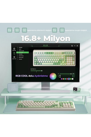 Aula S99 Retro Rgb Gaming 3 Modlu Bluetooth/2.4ghz/usb-c Kablosuz Makrolu Türkçe Q Klavye Yeşil