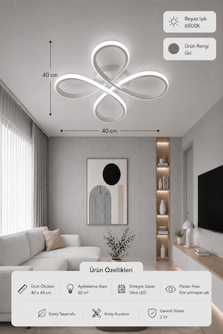 Solis Led Plafonyer Avize Beyaz Işık Gri