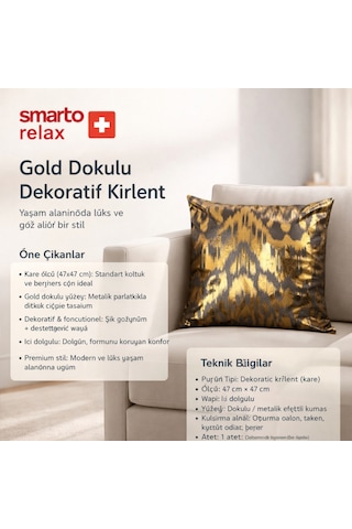 Smarto Relax Tekli Antibakteriyel Desenli Dekoratif Dolgulu Kırlent 45x45 Cm - Smr-kır-037 Siyah - Altın
