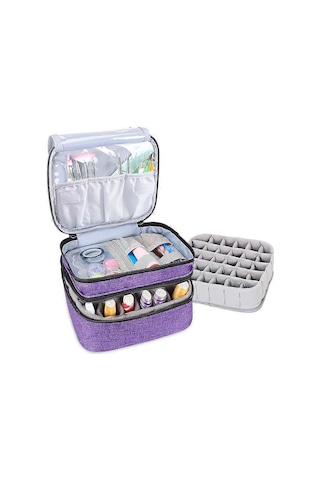 Taşınabilir Kozmetik Esansiyel Yağ Oje Saklama Çantası Saklama Kutusu Çift Katmanlı 30 Izgaralı Taşınabilir Saklama Çantası Gri 25 22 15,5 Cm Z