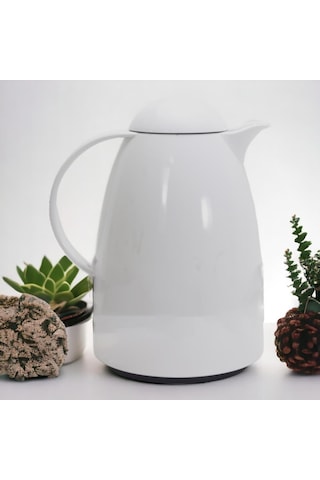 Depa Akrilik İçi Camlı Termos Sade Düz Beyaz 1 L