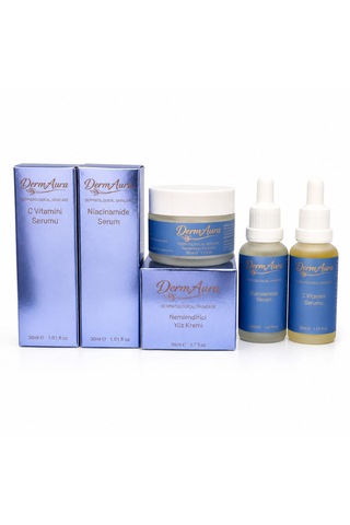 Dermaura Premium Cilt Leke Ve Aydınlatıcı Bakım Seti Temizleme Jeli, Tonik, Niacinamide Serum, Nemlendirici Ve Spf 50+ Güneş Koruması