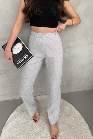 Kadın Gri Yüksek Bel Fitilli Bol Paça Günlük İnce Eşofman Altı Gri