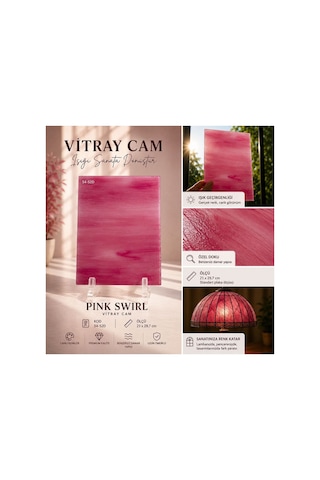 Dekoratif Vitray Cam Gül Pembesi Damarlı 21x29,7 Cm