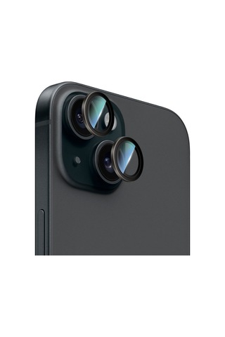 Apple iPhone 15 Uyumlu Caseworld Alloy Serisi Oleofobik Anti Reflective Kamera Lens Koruyucu Siyah