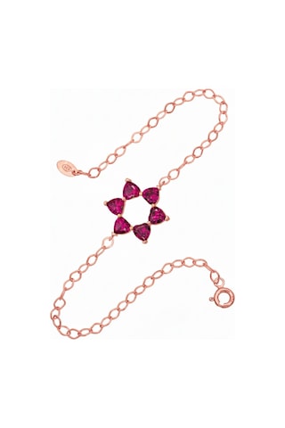 Aşkın Fısıltısı Mekik Zincirli Kalp Bileklik Ruby Taşlı 925 Ayar Gümüş Rose