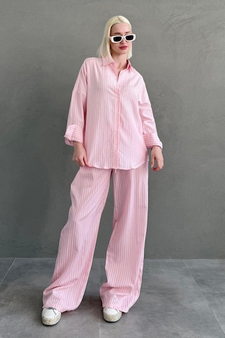 Madmext Pembe Çizgili Gömlek Pantolon Kadın Takım Mg2457 Pembe