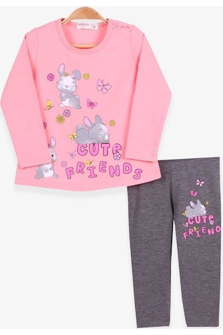 Breeze Kız Bebek Taytlı Takım Tavşan Baskılı Pudra (9 Ay-3 Yaş)