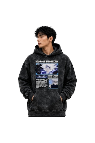 Sevbano Killua Zoldyck Hunter X Hunter Baskılı Unisex Oversize Yıkamalı P Siyah