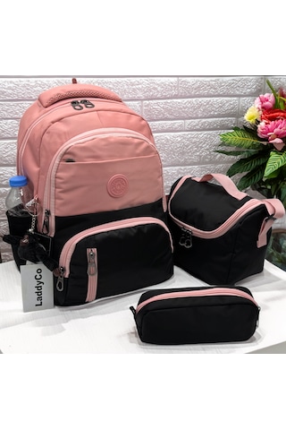 Suya Dayanıklı İlk Okul Çantası 3'lü Seti Unisex Çocuk İlkokul Çantası Ldc-8010 Pudra-siyah Pembe Suya Dayanıklı İlk Okul Çantası 3'lü Seti Unisex Çocuk İlkokul Çantası Ldc-8010 Pudra-siyah Pembe
