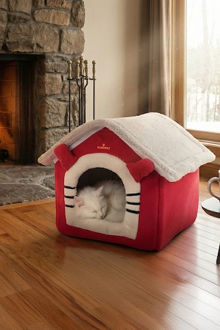 Peluş Kedi Ve Küçük Irk Köpek Evi, Minderli