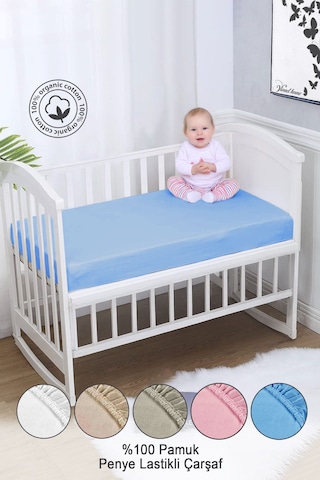 %100 Organik Pamuk Penye Lastikli Bebek Çarşafı