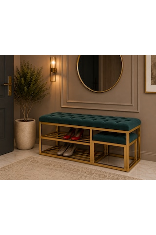 Gold Metal Bench Ayakkabılık Bank, Kapı Girişi Puf Ayakkabılık Yeşil
