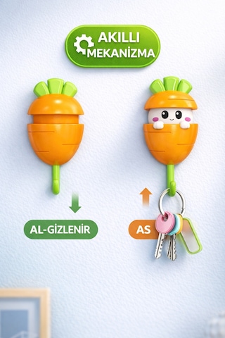 2 Li Havuç Askı Otomatik Açılan Yapışkanlı Duvar Askısı Anahtar Havlu Tutucu Organizer Diğer