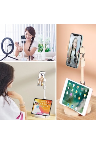 Zmc Bilişim Masa Üstü Tablet Ve Telefon Tutucu Plastik Aparat Beyaz Telefon Standı