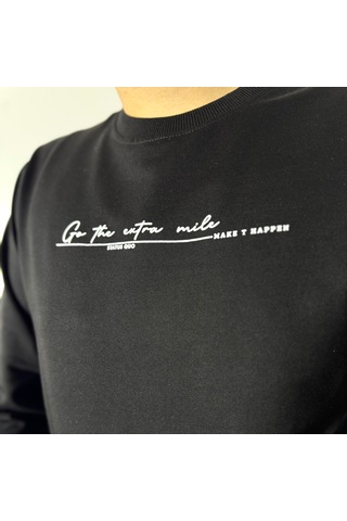 Say-Has Fashion Göğüs Baskılı Bisiklet Yaka Sweatshirt Siyah