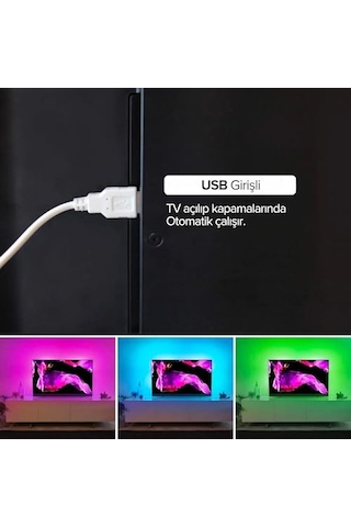 Tv Arkası Animasyonlu Rgb Şerit Led Seti Kumandalı 3 Metre - Cata - 5v Usb Girişli Enerji Sınıfı A++